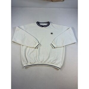 Vintage Gear For Sports Sweatshirt Mens Large Cream Navy Striped Trim 90s Retro